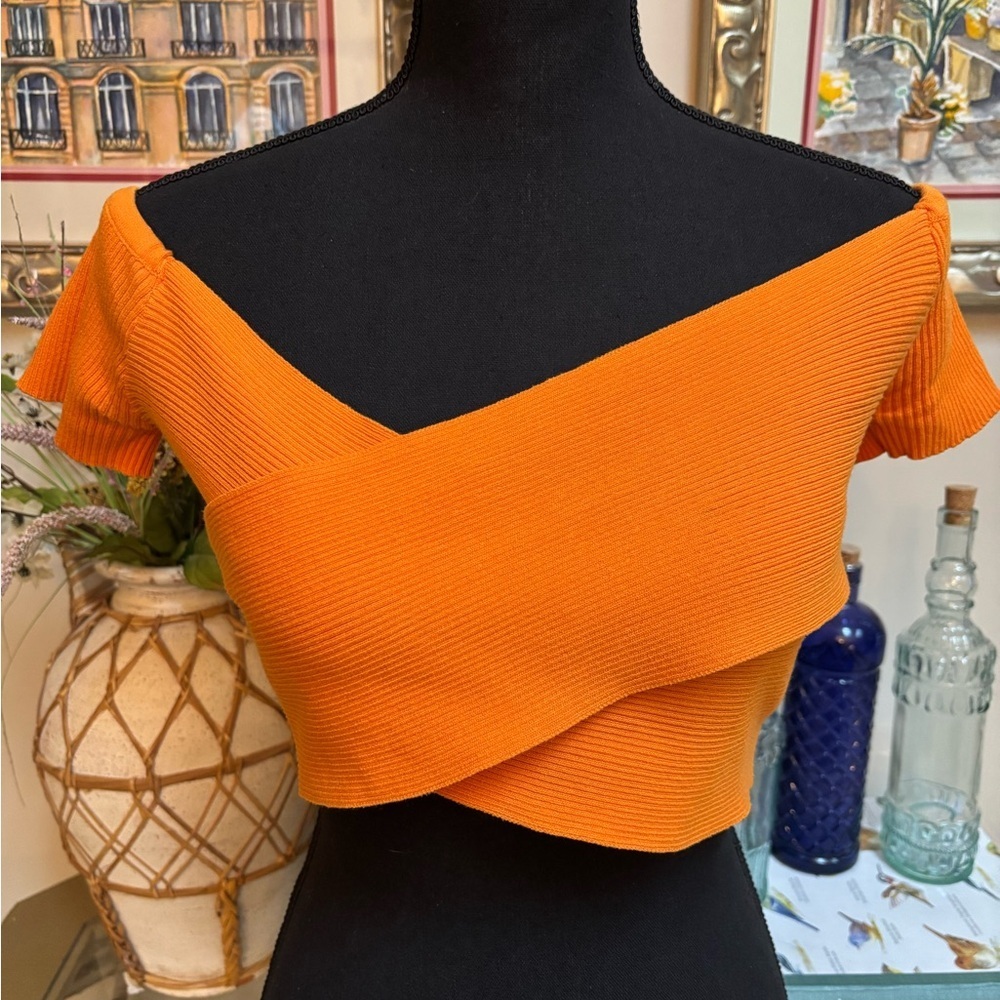 b SYNDNEY LOS ANGELES ORANGE CROSSOVER CROP TOP RIB KNIT BEACH RESORTWEAR SIZE M - Picture 6 of 6
